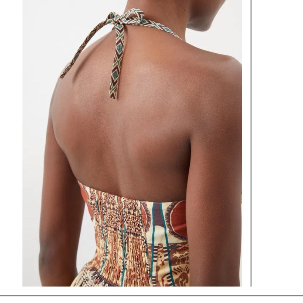 Emporio Sirenuse Strapless Midi Dress in Cream, Green, Rust - Picture 7 of 16